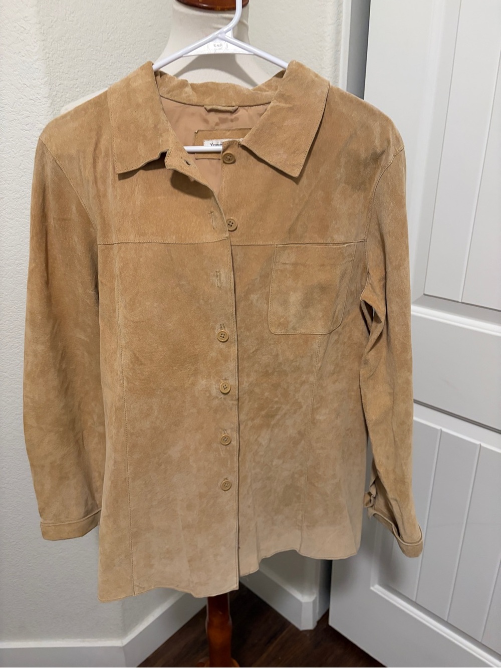 Vintage Suede Button-Up Jacket in Tan - Women Jackets & Coats